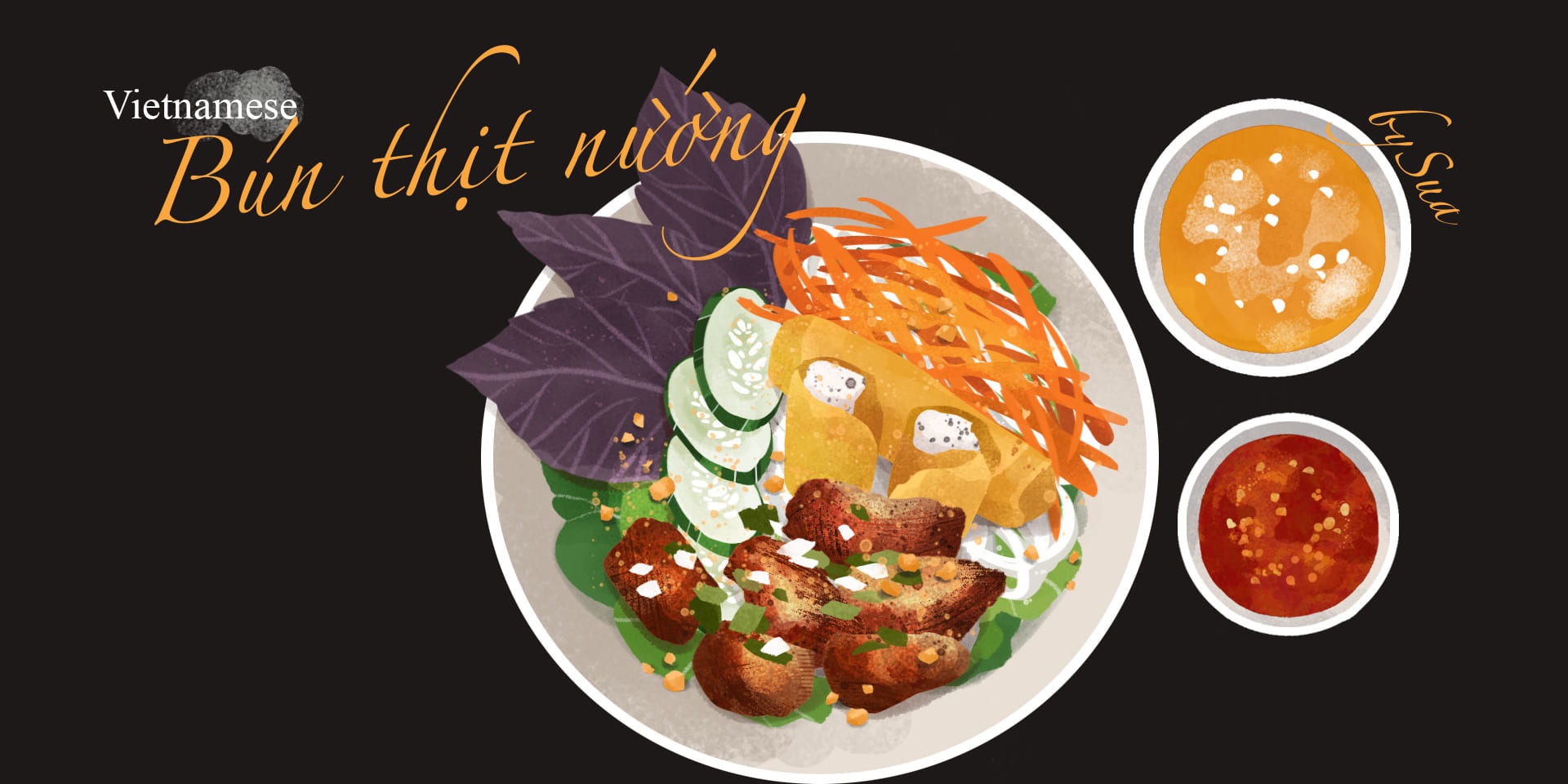 bun-thit-nuong Bún thịt nướng food illustration